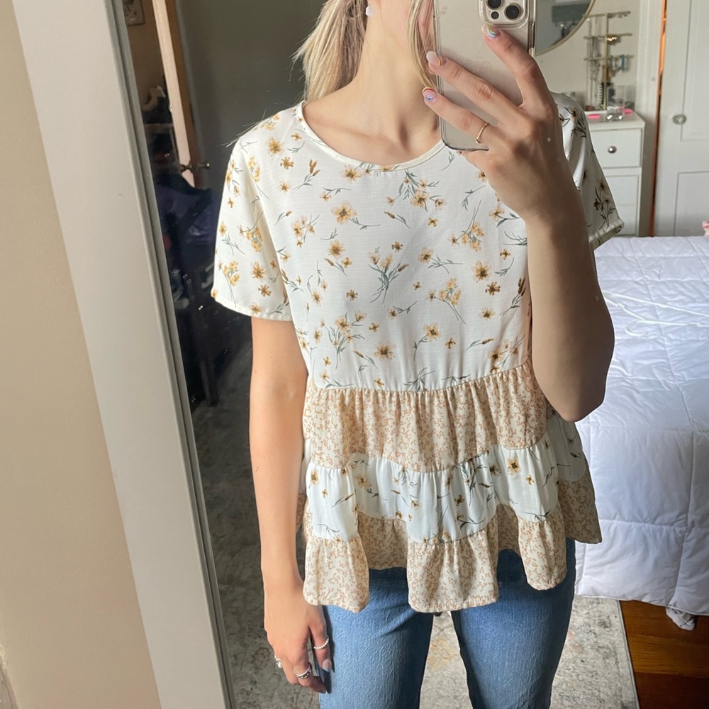 Paper Crane floral mixed print tiered top